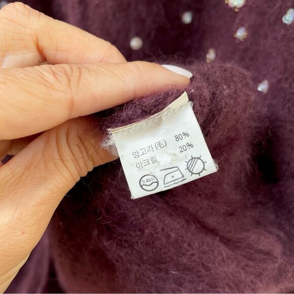 Vintage Angora Cardigan Sweater Oversized Knit w/ Beaded Sequins Women's Small - Picture 9 of 9